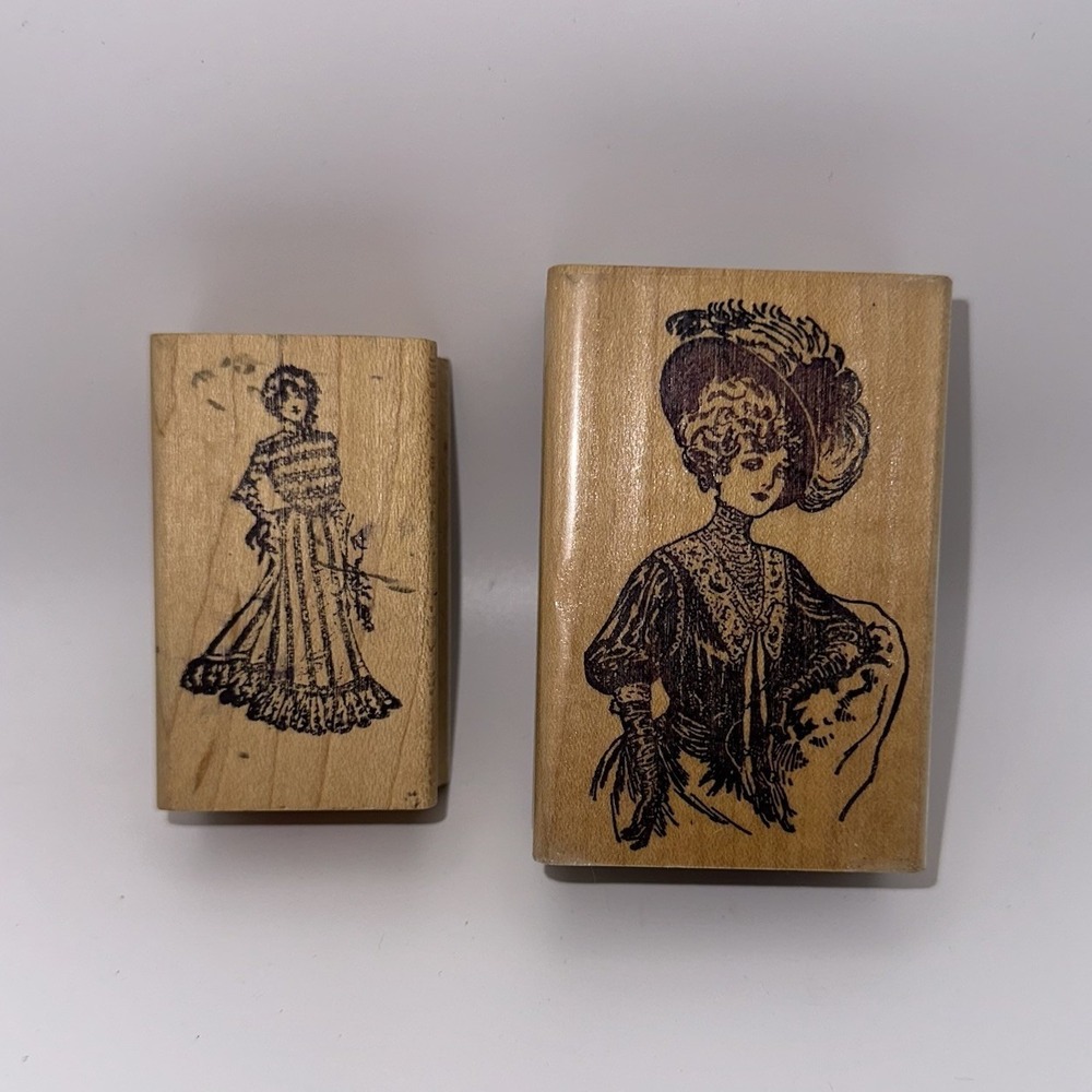 Stamp Francisco 1990 Victorian Woman Wood Mount Rubber Stamp Lot Of 2 Vintage